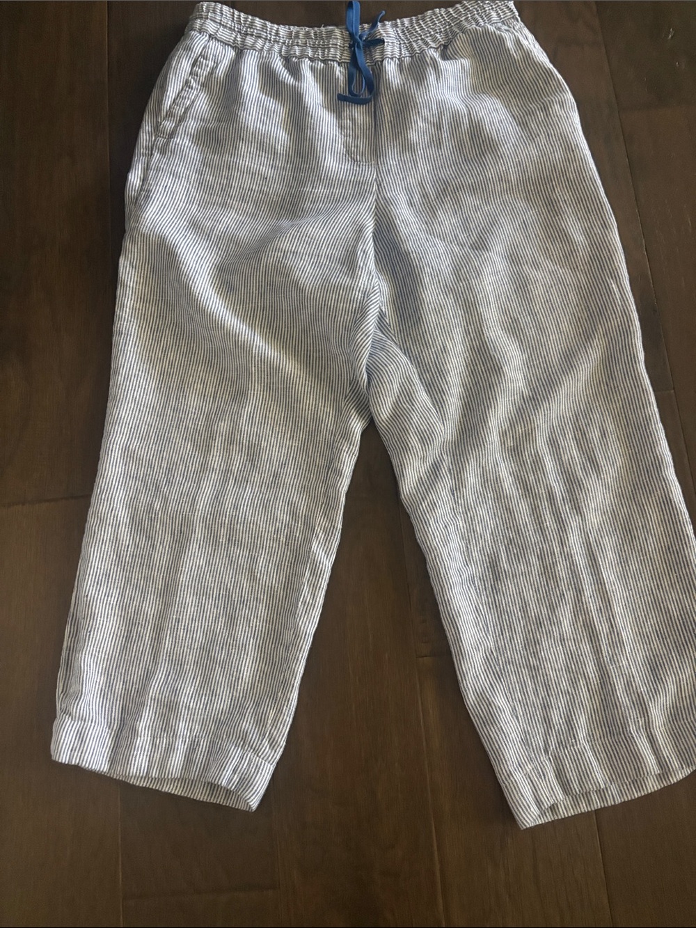Talbots  Blue and White Striped Linen Pants